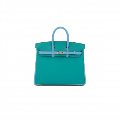 HERMES BIRKIN 30 EPSOM PEACOCK GREEN AND DENIM BLUE WITH SILVER BUCKLE BAG H028369CK74 (30*23*15cm)